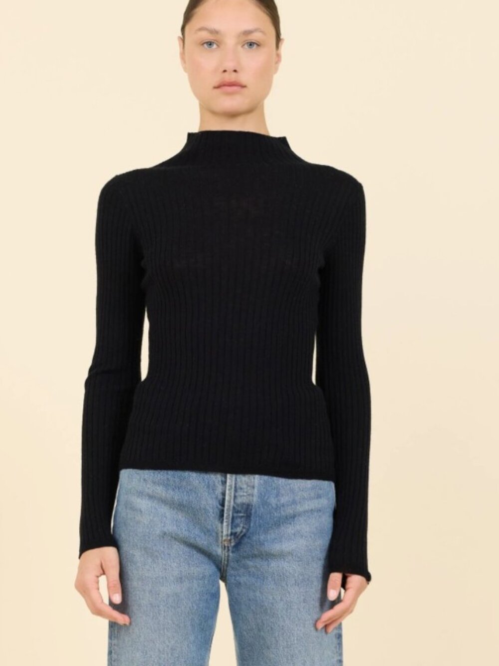 One Grey Day Carter Merino Mock Neck in Black knit sweater
